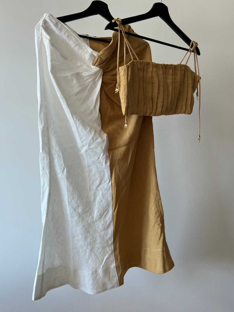 Sheike 100% Linen Cumin White Top Anf Skirt Set - AU 14