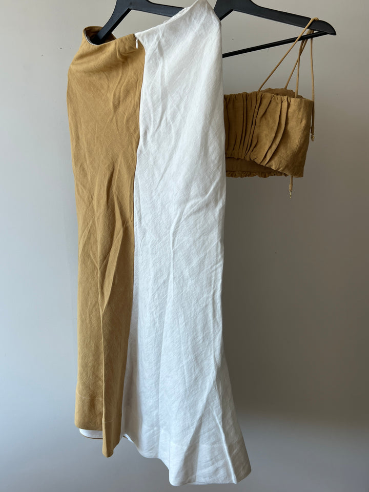 Sheike 100% Linen Cumin White Top Anf Skirt Set - AU 14