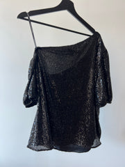 Forever New Black Sequin Lana Curve Top - AU 16