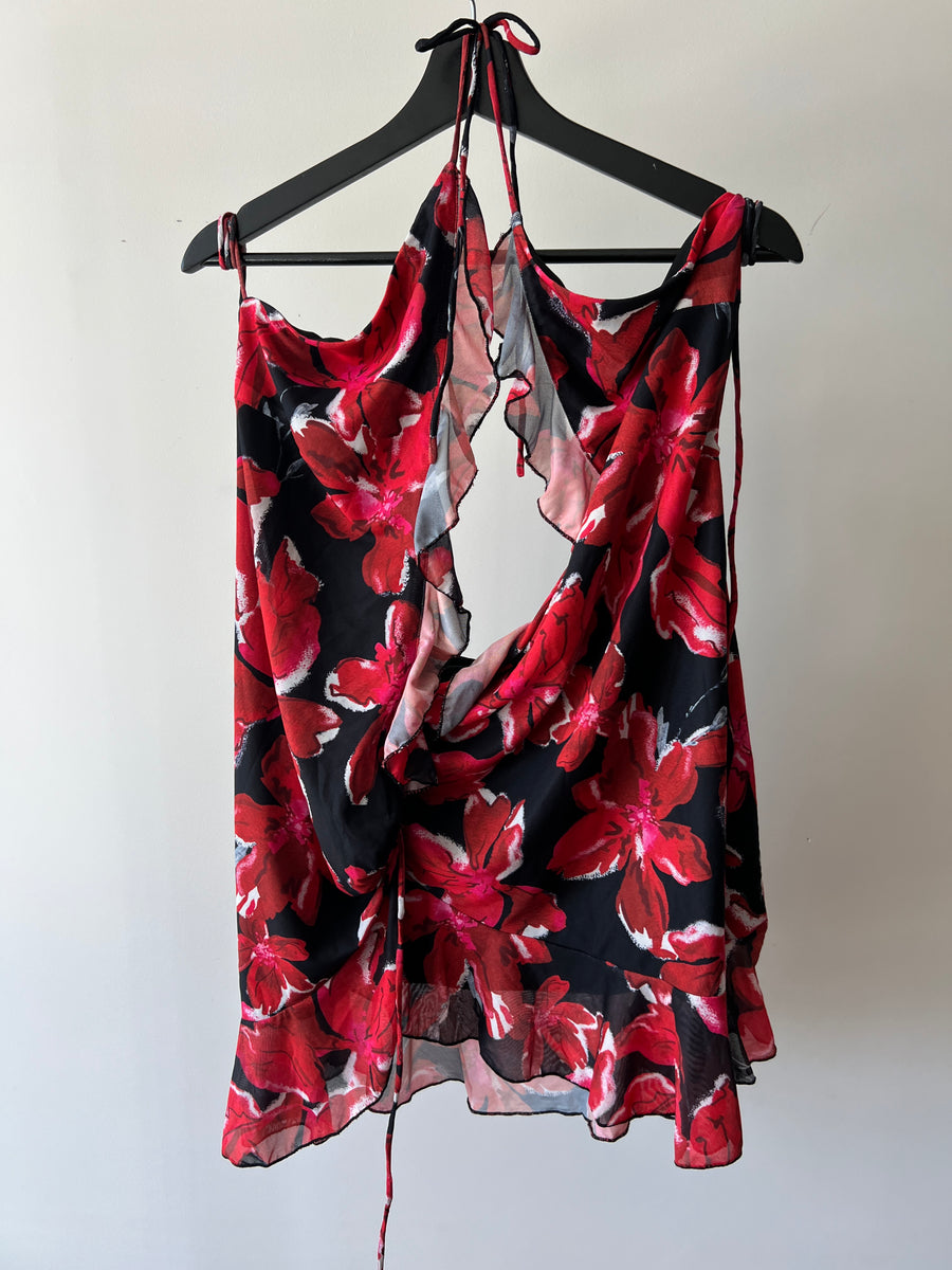 White Fox Red Floral Black Mini Dress - XL