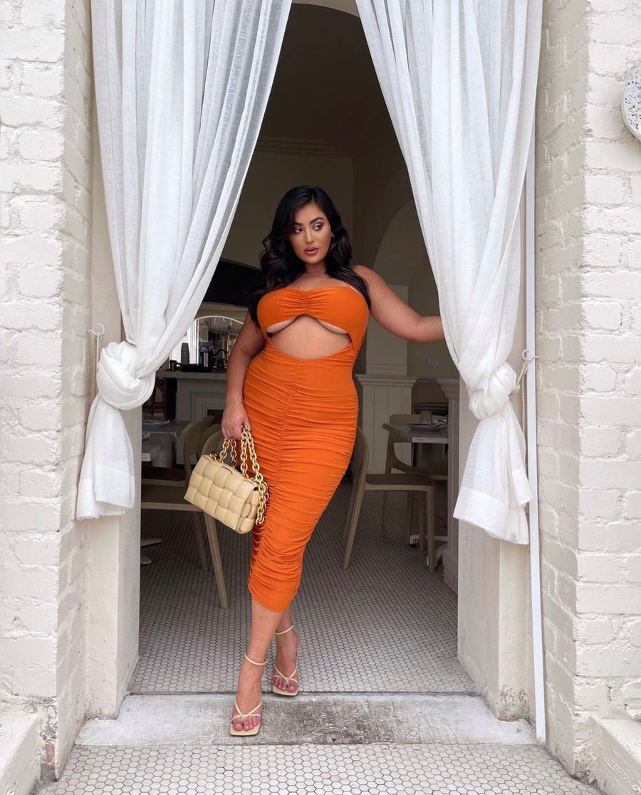 CLUB LONDON Orange Midi Dress - AU 14