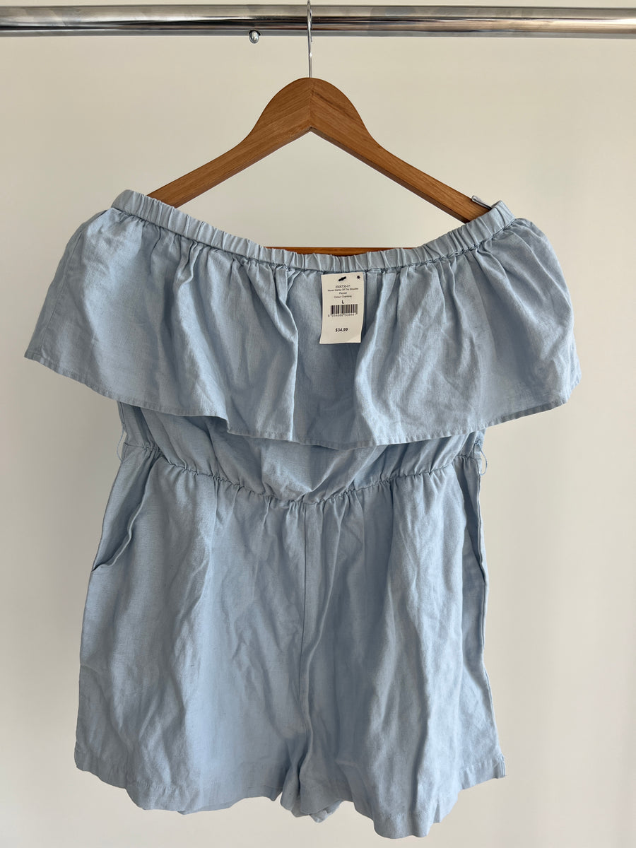 Cotton On Chambray Woven Marley Off The Shoulder Playsuit - L