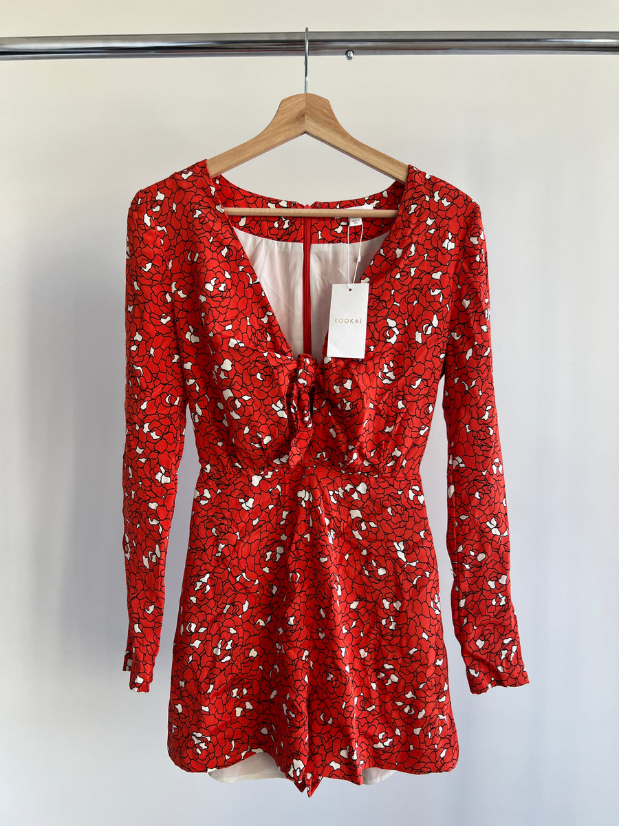 Kookai Red Floral Allegra Playsuit - 36