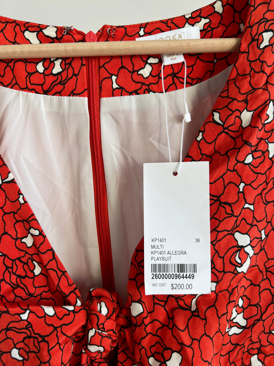 Kookai Red Floral Allegra Playsuit - 36