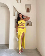 Meshki Yellow Multi-Cut Out Maxi Dress - XL