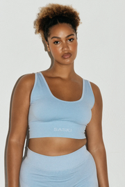 Saski Collection Blue Sports Bra and Leggings Activewear Set - Bra (XL), Leggings (XXL)