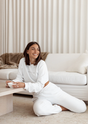 The Pilates Class White 100% Cotton Crew Neck Sweater and Pants Tracksuit Set - S (Sweater), XS (Pants)