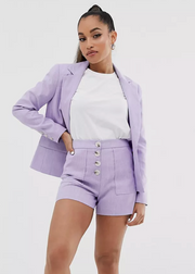 Miss Selfridge Petite tailored shorts with button detail in lilac - UK 4