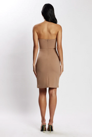 Meshki Taupe Beige Rachel Crepe Bandeau Thigh Split Mini Dress -  XS