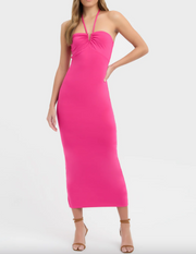 Kookai Hot Pink Stretch Sunday Halterneck Maxi Dress - Kookai 0/AU 8