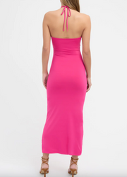 Kookai Hot Pink Stretch Sunday Halterneck Maxi Dress - Kookai 0/AU 8