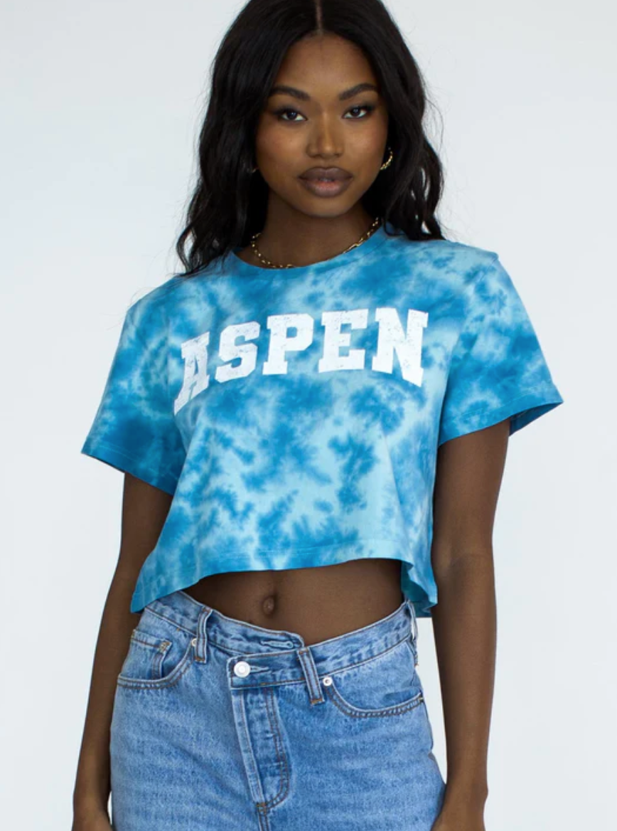 Princess Polly blue aspen tie dye crop tee - S