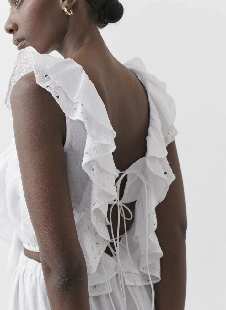 Joslin Studio Adalylia White Linen Lace Top and Skirt Set - AU 8